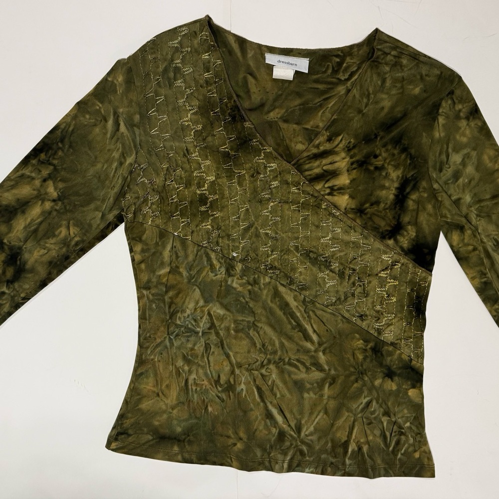 Dressbarn Olive Tie-Dye Blouse